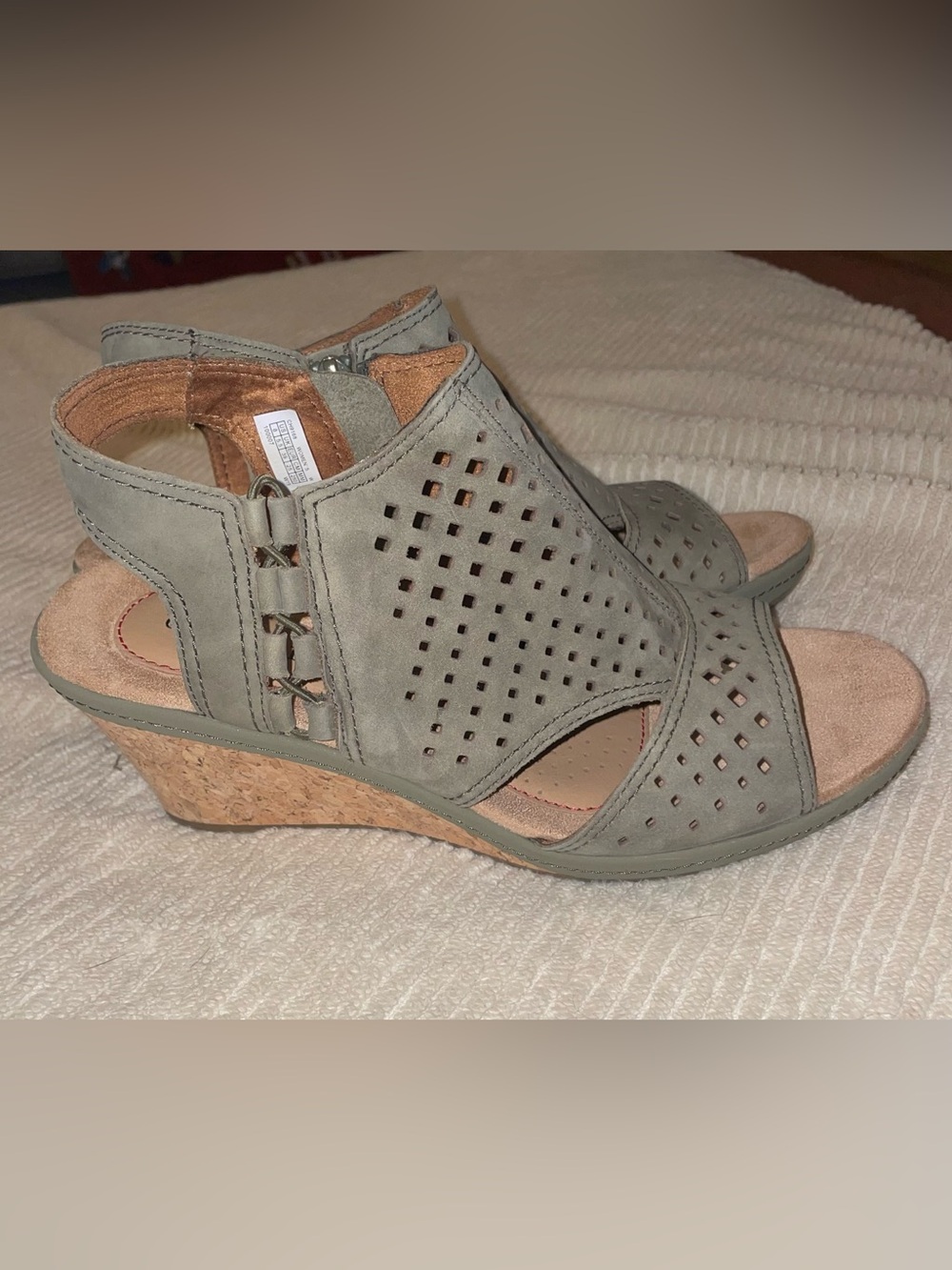Cobb Hill by New Balance Sage Green Perforated Wedge Sandals